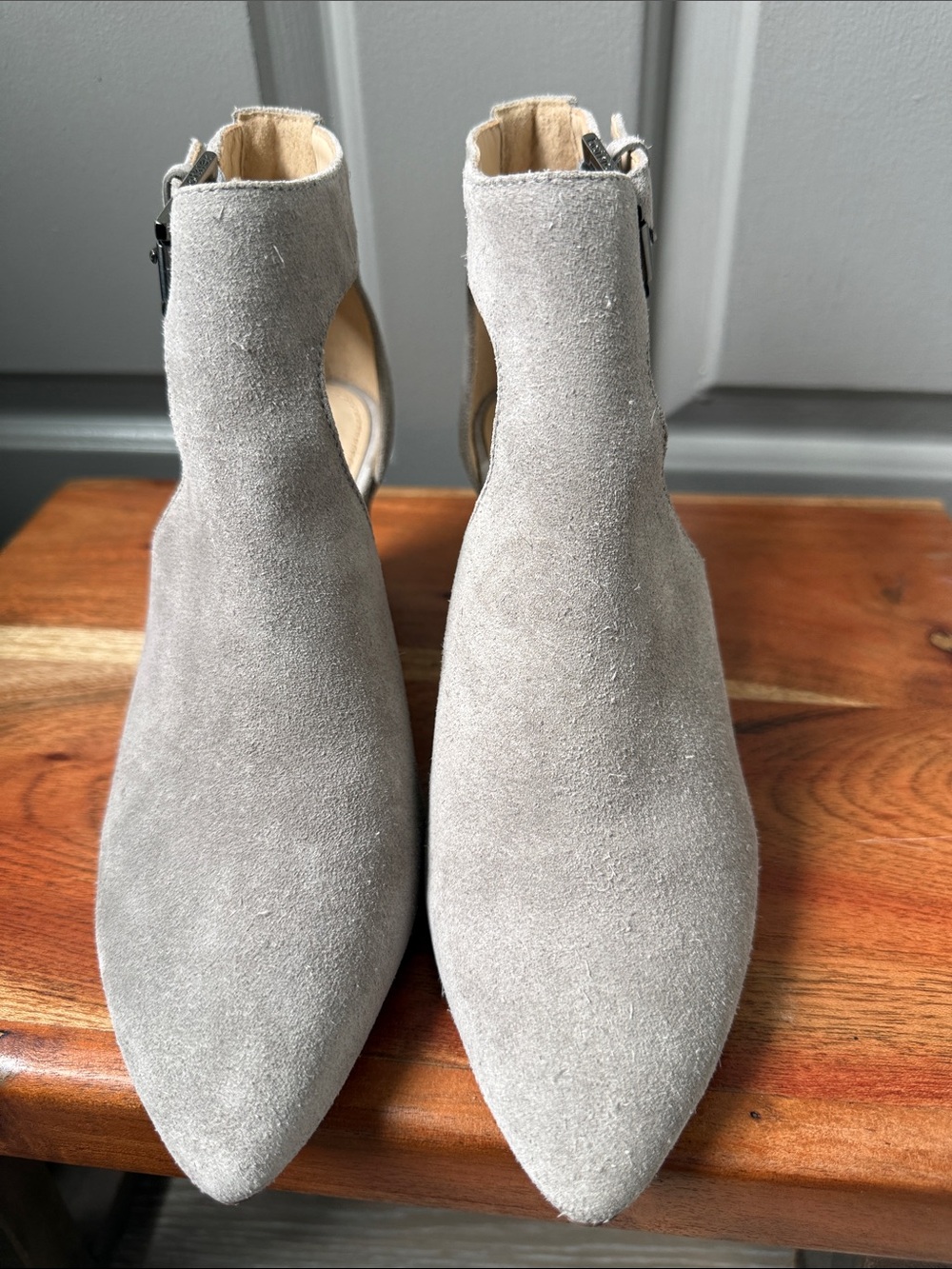 Botkier Light Gray Pointed Toe Suede Ankle Booties